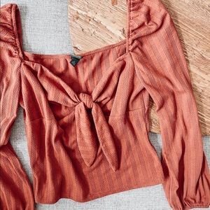 dark orange tie blouse